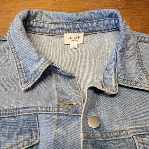 Le Lis Womens I'm Always Cool Denim Long Sleeve Romper Size L - Picture 6 of 6